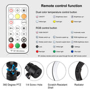 PULUZ 10.2 inch 26cm Marquee LED RGBWW Selfie Beauty Light + Desktop Tripod Mount 168 LED Dual-color Temperature Dimmable Ring Vlogging Photography Video Lights with Cold Shoe Tripod Ball Head & Remote Control & Phone Clamp(Black)