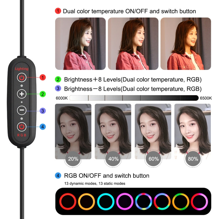 PULUZ 10.2 inch 26cm Marquee LED RGBWW Selfie Beauty Light + Desktop Tripod Mount 168 LED Dual-color Temperature Dimmable Ring Vlogging Photography Video Lights with Cold Shoe Tripod Ball Head & Remote Control & Phone Clamp(Black) - free shipping - PMC Jewellery - Order now!
