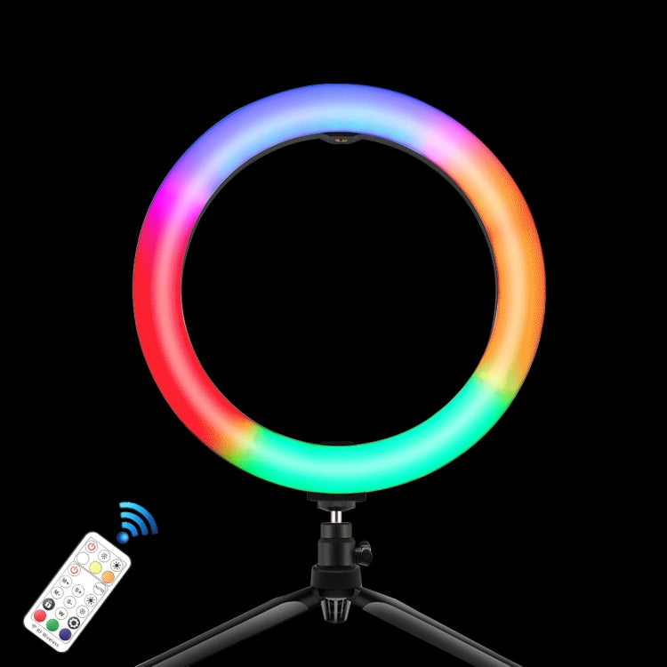 PULUZ 10.2 inch 26cm Marquee LED RGBWW Selfie Beauty Light + Desktop Tripod Mount 168 LED Dual-color Temperature Dimmable Ring Vlogging Photography Video Lights with Cold Shoe Tripod Ball Head & Remote Control & Phone Clamp(Black)
