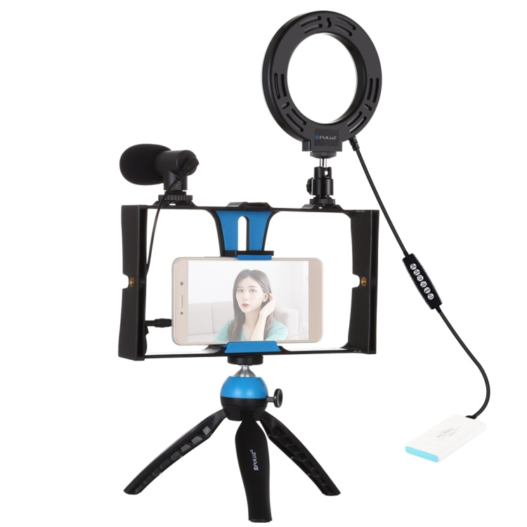 PULUZ 4 in 1 Vlogging Live Broadcast Smartphone Video Rig + 4.7 inch 12cm RGBW Ring LED Selfie Light + Microphone + Pocket Tripod Mount Kits with Cold Shoe Tripod Head(Blue) - free shipping - PMC TechLife - Order now!
