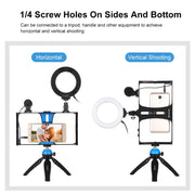 PULUZ 4 in 1 Vlogging Live Broadcast Smartphone Video Rig + 4.7 inch 12cm RGBW Ring LED Selfie Light + Microphone + Pocket Tripod Mount Kits with Cold Shoe Tripod Head(Blue)