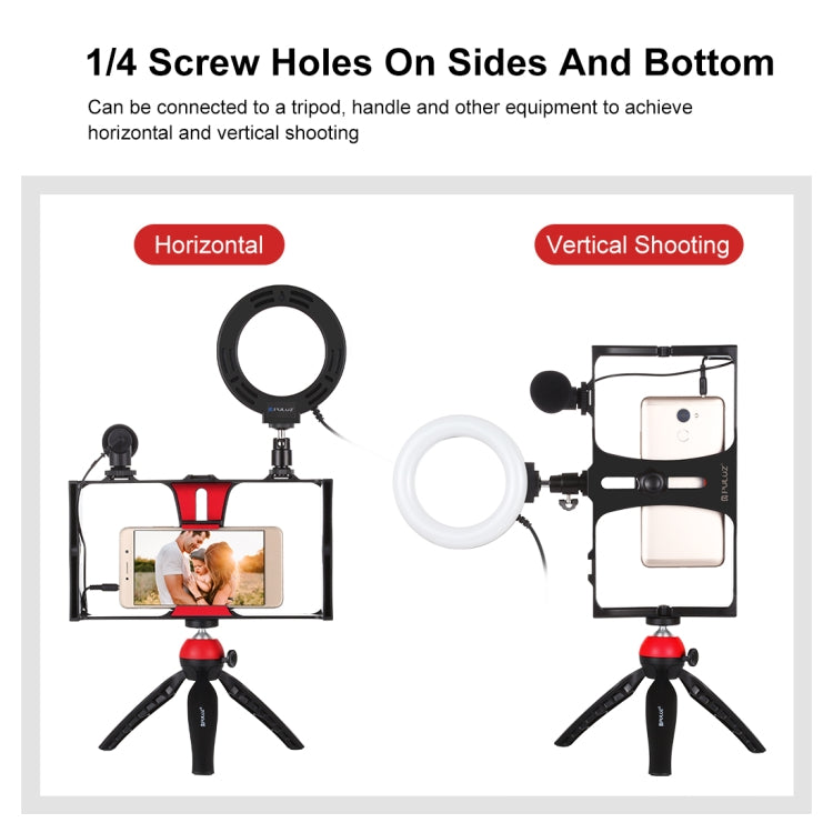 PULUZ 4 in 1 Vlogging Live Broadcast Smartphone Video Rig + 4.7 inch 12cm RGBW Ring LED Selfie Light + Microphone + Pocket Tripod Mount Kits with Cold Shoe Tripod Head(Red) - free shipping - PMC TechLife - Order now!