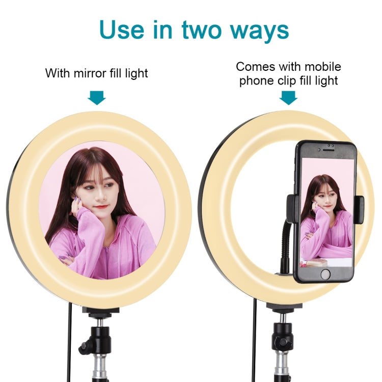 PULUZ 7.9 inch 20cm Mirror Light+ 1.1m Tripod Mount USB 3 Modes Dimmable Dual Color Temperature LED Curved Light Ring Vlogging Selfie Photography Video Lights with Mirror & Phone Clamp(Black) - free shipping - PMC Jewellery - Order now!