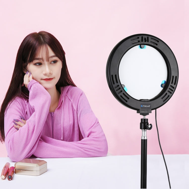 PULUZ 7.9 inch 20cm Mirror Light+ 1.1m Tripod Mount USB 3 Modes Dimmable Dual Color Temperature LED Curved Light Ring Vlogging Selfie Photography Video Lights with Mirror & Phone Clamp(Black) - free shipping - PMC Jewellery - Order now!