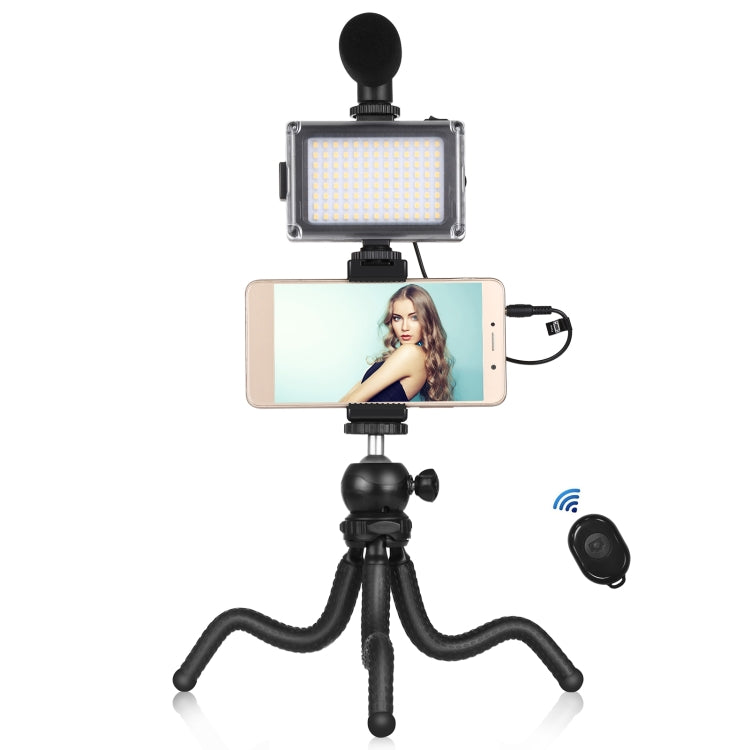 PULUZ  4 in 1 Vlogging Live Mini Octopus Bracket Kit + Studio Light + Microphone + Phone Clamp Kits(Black) - free shipping - PMC TechLife - Order now!