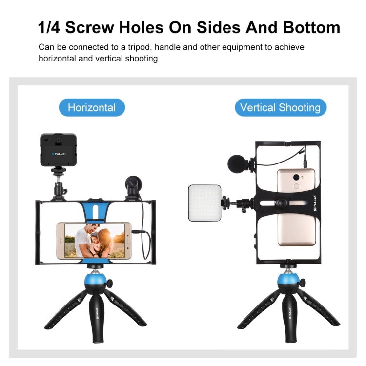 PULUZ 4 in 1 Vlogging Live Broadcast LED Selfie Fill Light Smartphone Video Rig Kits with Microphone + Tripod Mount + Cold Shoe Tripod Head for iPhone, Galaxy, Huawei, Xiaomi, HTC, LG, Google, and Other Smartphones (Blue)