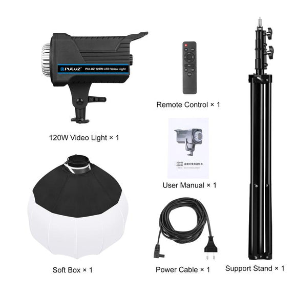 PULUZ 220V 120W Studio Video Light + 2.8m Light Holder + 65cm Foldable Lantern Softbox Photography Kit(EU Plug)