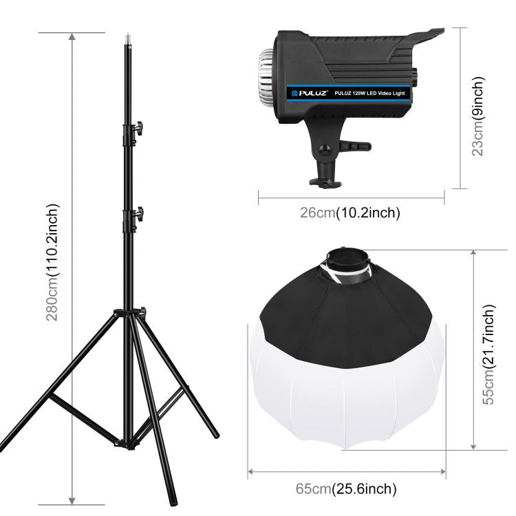 PULUZ 220V 120W Studio Video Light + 2.8m Light Holder + 65cm Foldable Lantern Softbox Photography Kit(EU Plug)