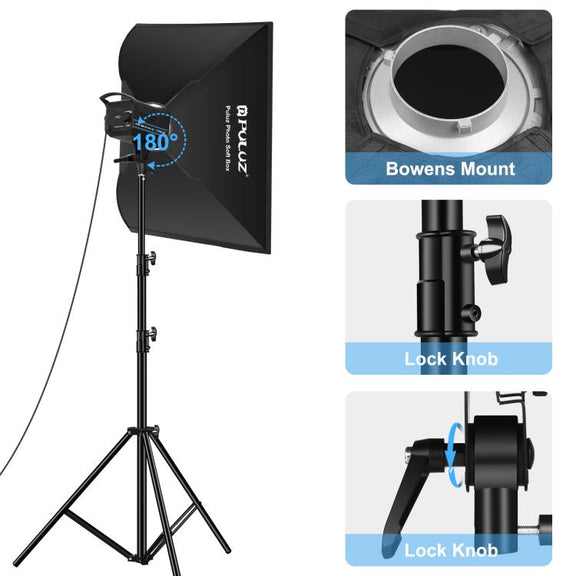 PULUZ 120W Photo Studio Strobe Flash Light Kit with Softbox Reflector & Tripod(US Plug)