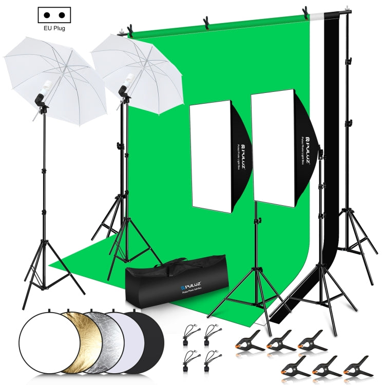 PULUZ LED Light Studio Softbox Photography Kit with Background & Reflective & Tripod Mount & Sandbags(EU Plug) - free shipping - PMC TechLife - Order now!