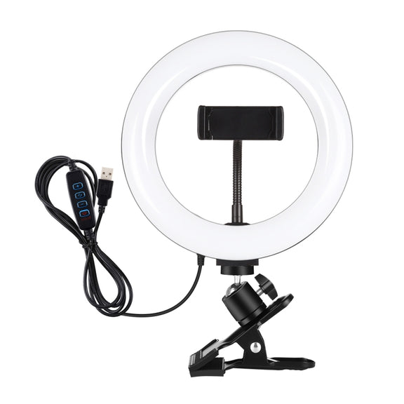 PULUZ 7.9 inch 20cm Ring Selfie Light + Monitor Clip 3 Modes USB Dimmable Dual Color Temperature LED Curved Vlogging Photography Video Lights Kits with Phone Clamp(Black)