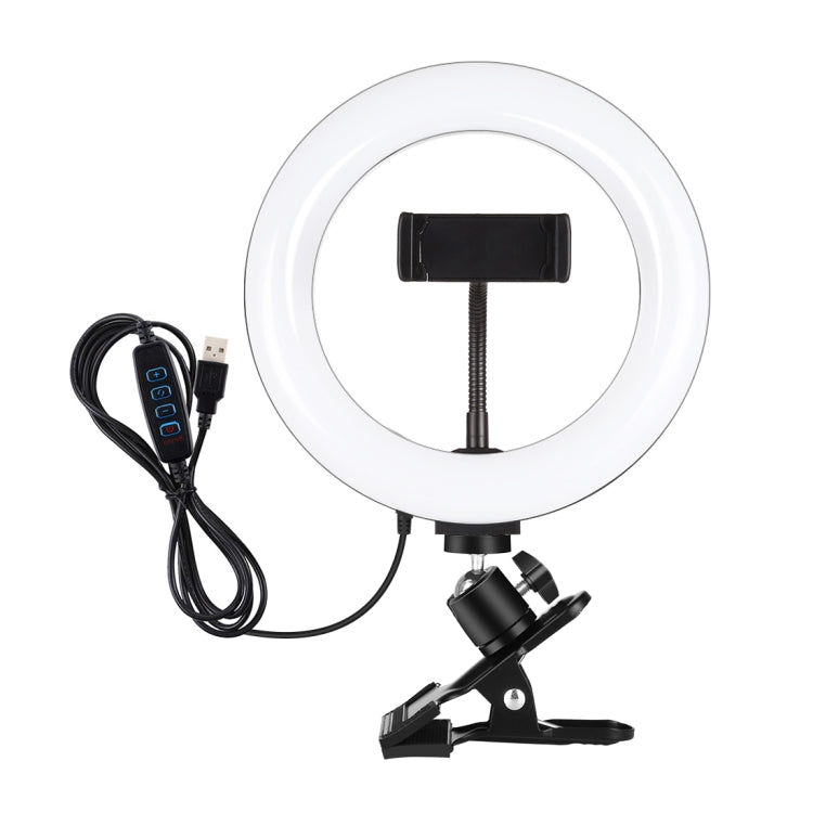 PULUZ 7.9 inch 20cm Ring Selfie Light + Monitor Clip 3 Modes USB Dimmable Dual Color Temperature LED Curved Vlogging Photography Video Lights Kits with Phone Clamp(Black)