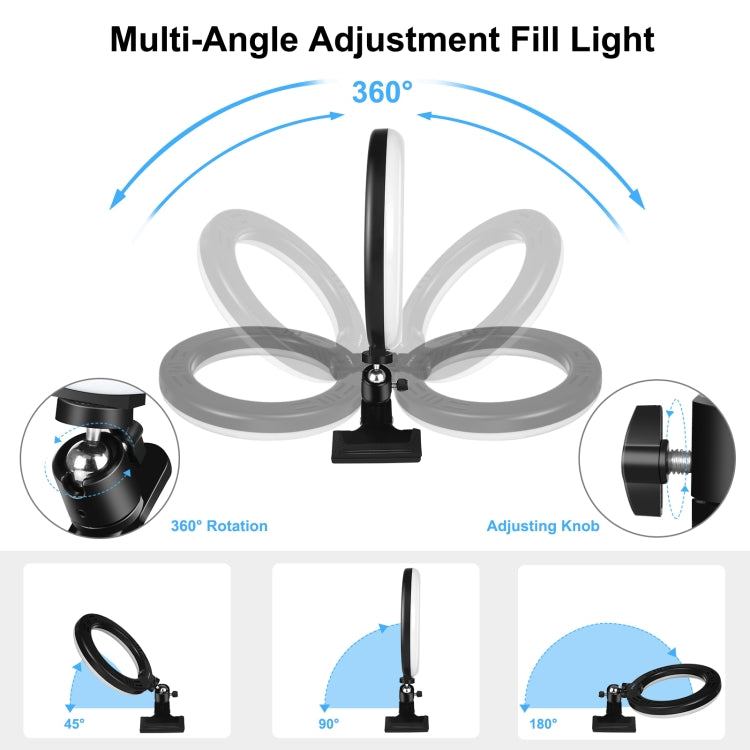 PULUZ 7.9 inch 20cm Ring Selfie Light + Monitor Clip 3 Modes USB Dimmable Dual Color Temperature LED Curved Vlogging Photography Video Lights Kits with Phone Clamp(Black)
