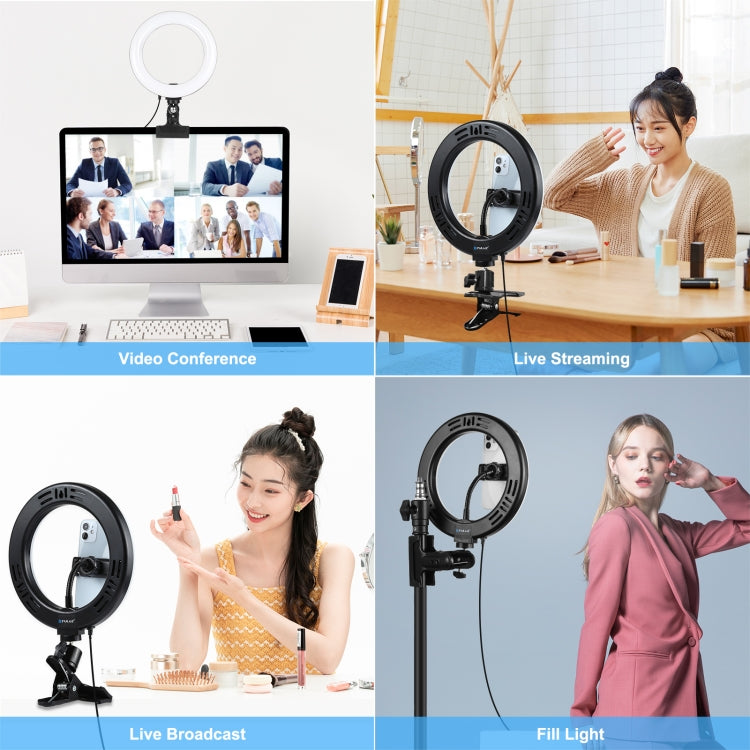 PULUZ 7.9 inch 20cm Ring Selfie Light + Monitor Clip 3 Modes USB Dimmable Dual Color Temperature LED Curved Vlogging Photography Video Lights Kits with Phone Clamp(Black) - Ring Light by PULUZ | Online Shopping South Africa | PMC TechLife | Buy Now Pay Later Mobicred
