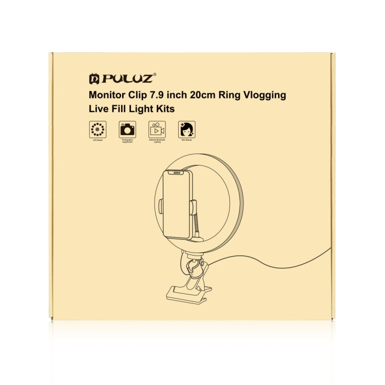 PULUZ 7.9 inch 20cm Ring Selfie Light + Monitor Clip 3 Modes USB Dimmable Dual Color Temperature LED Curved Vlogging Photography Video Lights Kits with Phone Clamp(Black) - Ring Light by PULUZ | Online Shopping South Africa | PMC TechLife | Buy Now Pay Later Mobicred