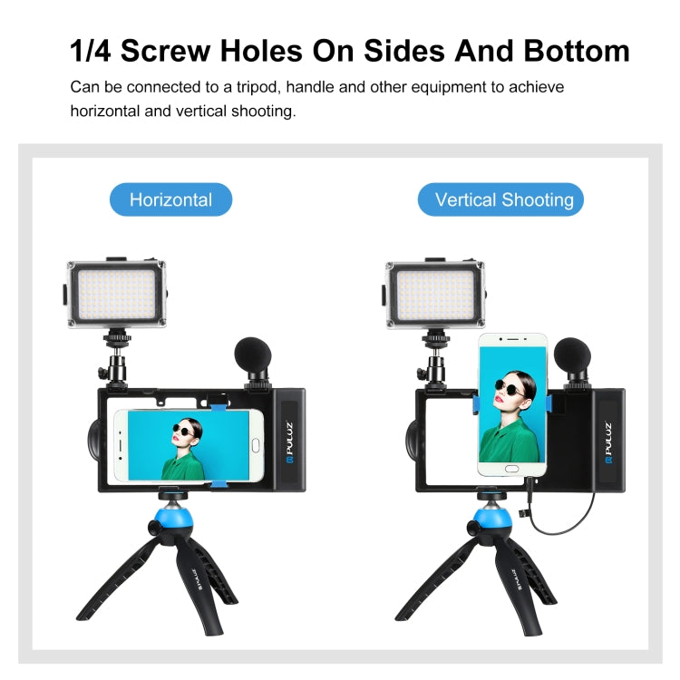 PULUZ 4 in 1 Bluetooth Handheld Vlogging Live Broadcast LED Selfie Light Smartphone Video Rig Kits with Microphone + Tripod Mount + Cold Shoe Tripod Head for iPhone, Galaxy, Huawei, Xiaomi, HTC, LG, Google, and Other Smartphones(Blue) - free shipping - PMC TechLife - Order now!