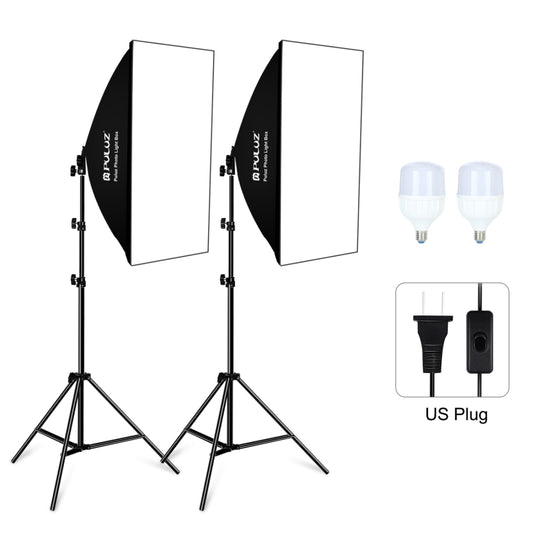 PULUZ Softbox Lighting Kit 2 PCS 50x70cm Professional Photo Studio Photography Light Equipment with 2 x E27 Socket Bulb Photography Lighting Kit(US Plug) - free shipping - PMC Jewellery - Order now!