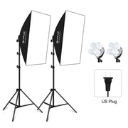 PULUZ Softbox Lighting Kit 2 PCS 50x70cm Professional Photo Studio Photography Light Equipment with 8 x E27 20W E27 Socket Bulb Photography Lighting Kit for Filming Portrait Shooting / Fashion Advertising Photography(US Plug)