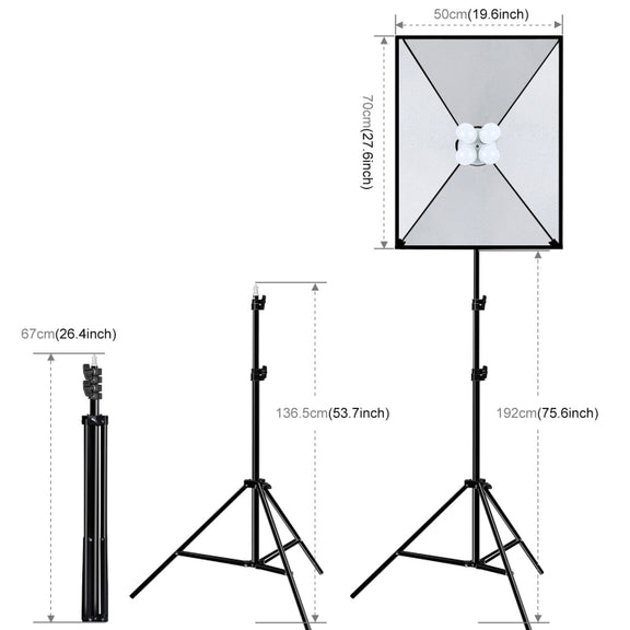 PULUZ Softbox Lighting Kit 2 PCS 50x70cm Professional Photo Studio Photography Light Equipment with 8 x E27 20W E27 Socket Bulb Photography Lighting Kit for Filming Portrait Shooting / Fashion Advertising Photography(US Plug)