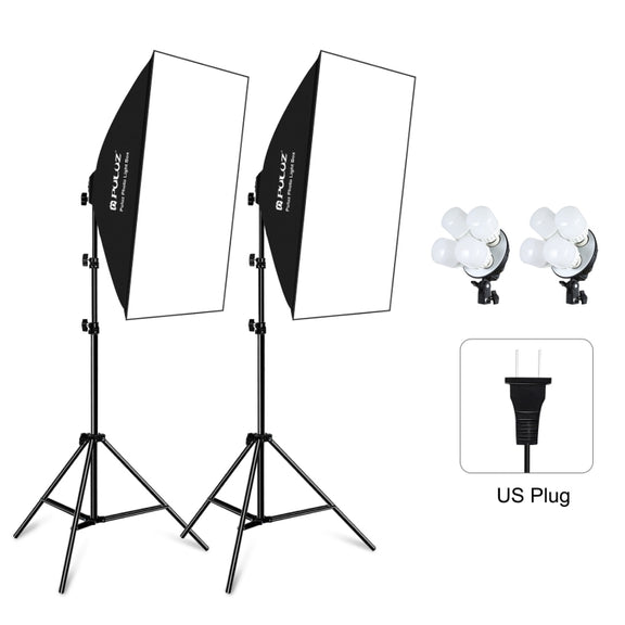PULUZ Softbox Lighting Kit 2 PCS 50x70cm Professional Photo Studio Photography Light Equipment with 8 x E27 20W E27 Socket Bulb Photography Lighting Kit for Filming Portrait Shooting / Fashion Advertising Photography(US Plug)
