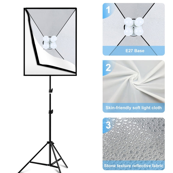 PULUZ Softbox Lighting Kit 2 PCS 50x70cm Professional Photo Studio Photography Light Equipment with 8 x E27 20W E27 Socket Bulb Photography Lighting Kit for Filming Portrait Shooting / Fashion Advertising Photography(US Plug)