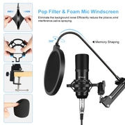 PULUZ Sound Card Live Broadcast Bluetooth Sound Mixer Studio Microphone Kits with Suspension Scissor Arm & Metal Shock Mount, Chinese Version(Black)