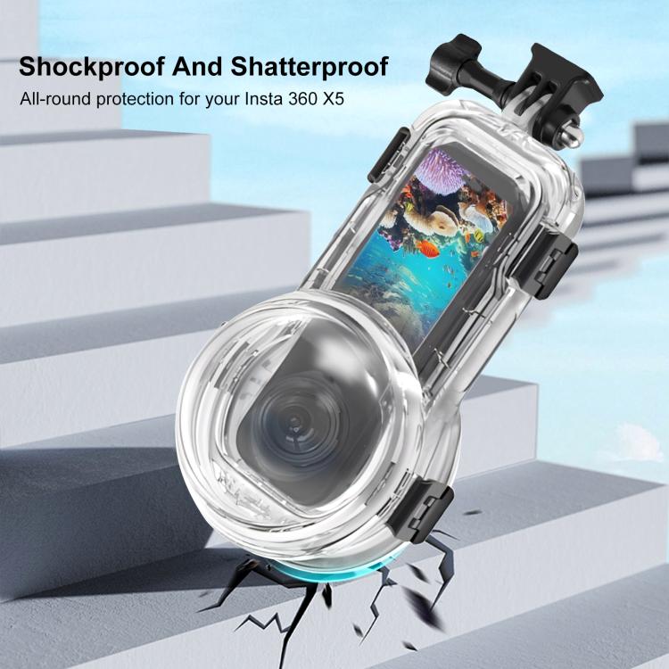 For Insta360 X5 PULUZ 60m Water-resistant Sealed Diving Case with Silicone Lens Cover (Black)