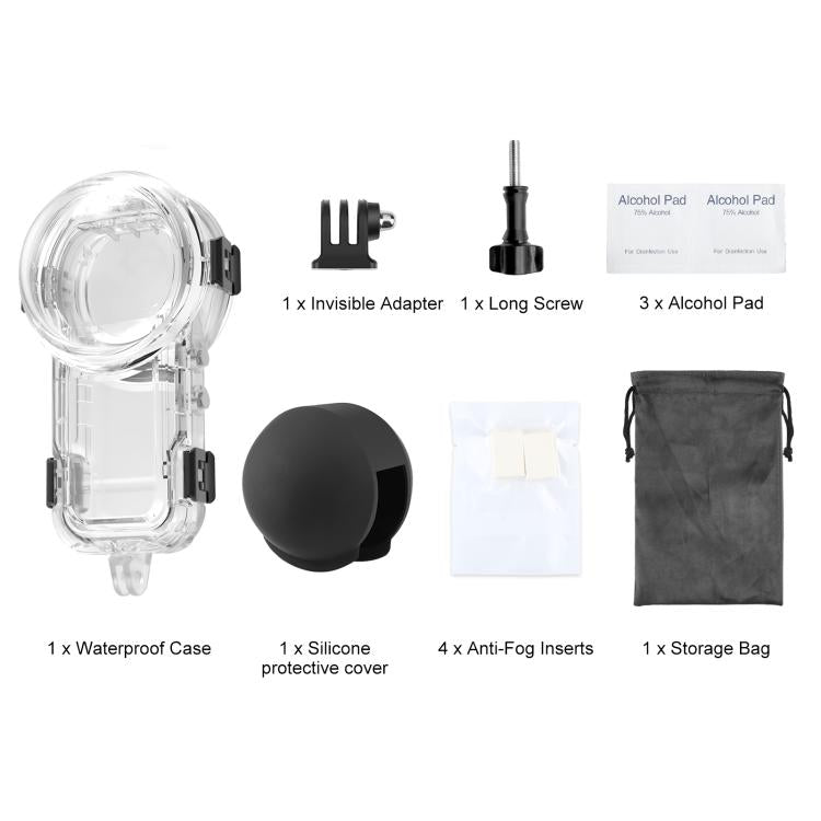 For Insta360 X5 PULUZ 60m Water-resistant Sealed Diving Case with Silicone Lens Cover (Black)