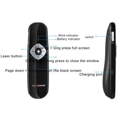 ASiNG A800 USB Charging 2.4GHz Wireless Presenter PowerPoint Clicker Representation Remote Control Pointer, Control Distance: 100m(White) - free shipping - PMC Jewellery - Order now!