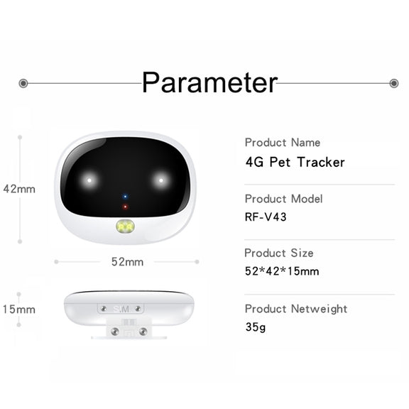 RF-V43 B Style IP67 Water-resistant GPS + LBS + WiFi Pet Locator Pet Collar Tracking Device For North America/South America(Black)