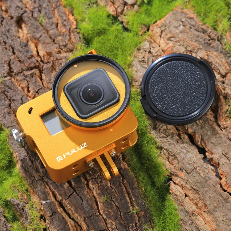 PULUZ Housing Shell CNC Aluminum Alloy Protective Cage with Insurance Frame & 52mm UV Lens for GoPro HERO(2018) /7 Black /6 /5(Gold) - free shipping - PMC TechLife - Order now!