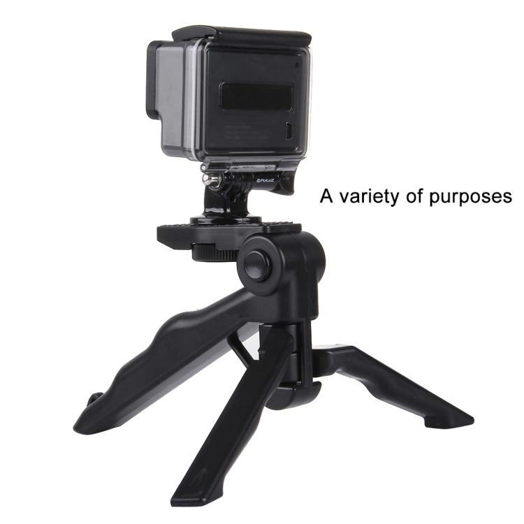 PULUZ Grip Folding Tripod Mount with Adapter & Screws for GoPro, Insta360, DJI and Other Action Cameras, Load Max: 2kg(Black) - Portable Mini Tripod by PULUZ | Online Shopping South Africa | PMC TechLife | Buy Now Pay Later Mobicred