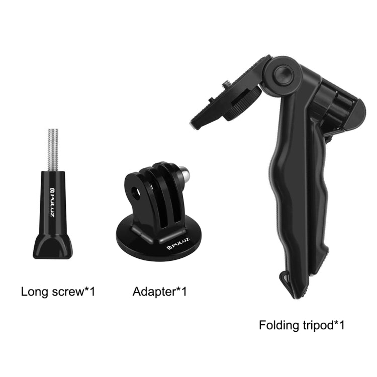PULUZ Grip Folding Tripod Mount with Adapter & Screws for GoPro, Insta360, DJI and Other Action Cameras, Load Max: 2kg(Black) - Portable Mini Tripod by PULUZ | Online Shopping South Africa | PMC TechLife | Buy Now Pay Later Mobicred