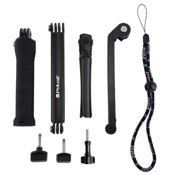 PULUZ 3-Way Grip Foldable Tripod Selfie-stick Extension Monopod for GoPro, Insta360 ONE R, DJI Osmo Action and Other Action Cameras, Length: 20-58cm