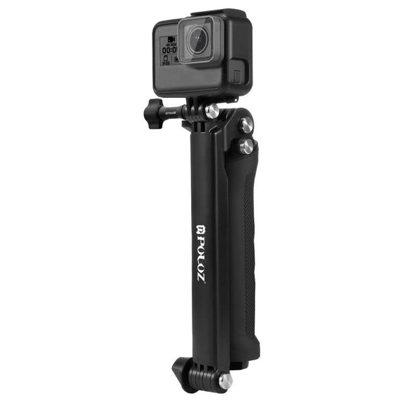 PULUZ 3-Way Grip Foldable Tripod Selfie-stick Extension Monopod for GoPro, Insta360 ONE R, DJI Osmo Action and Other Action Cameras, Length: 20-58cm