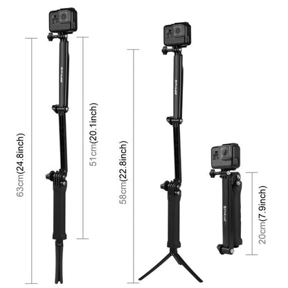 PULUZ 3-Way Grip Foldable Tripod Selfie-stick Extension Monopod for GoPro, Insta360 ONE R, DJI Osmo Action and Other Action Cameras, Length: 20-58cm - free shipping - PMC Jewellery - Order now!