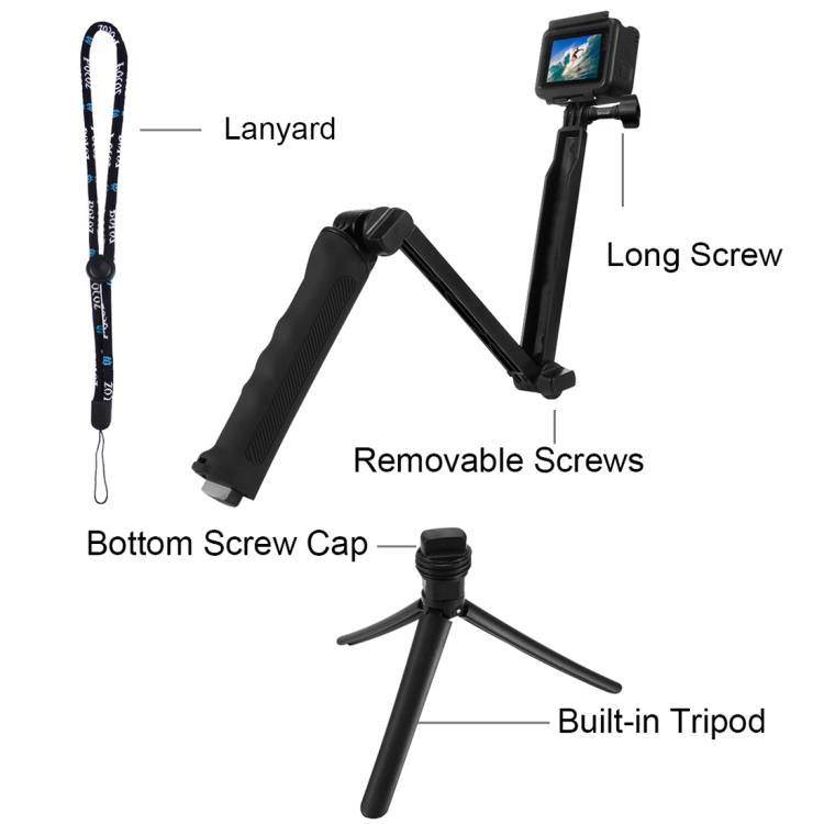 PULUZ 3-Way Grip Foldable Tripod Selfie-stick Extension Monopod for GoPro, Insta360 ONE R, DJI Osmo Action and Other Action Cameras, Length: 20-58cm - free shipping - PMC Jewellery - Order now!