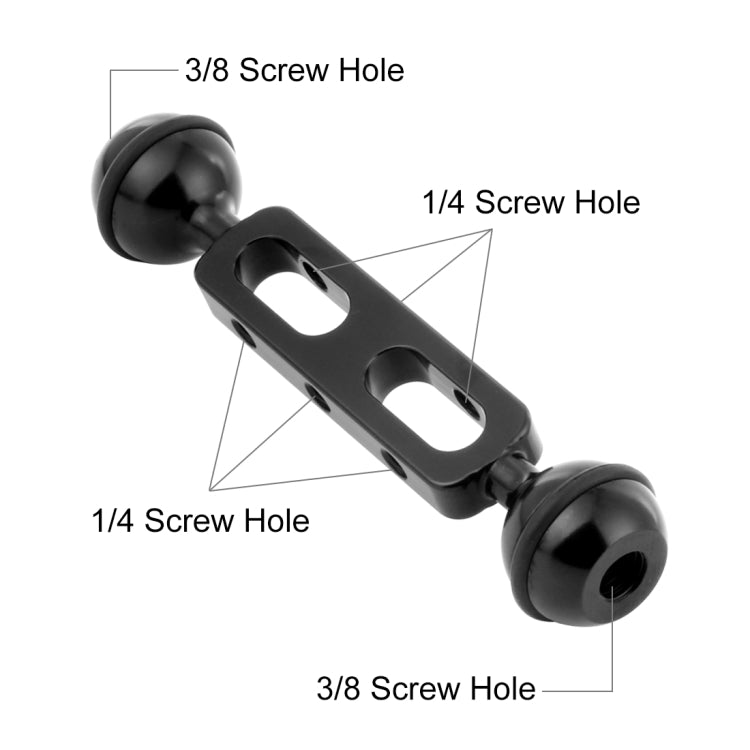 PULUZ 5.1 inch 13cm Aluminum Alloy Dual Balls Arm, Ball Diameter: 25mm(Black) - Diving Accessories by PULUZ | Online Shopping South Africa | PMC TechLife