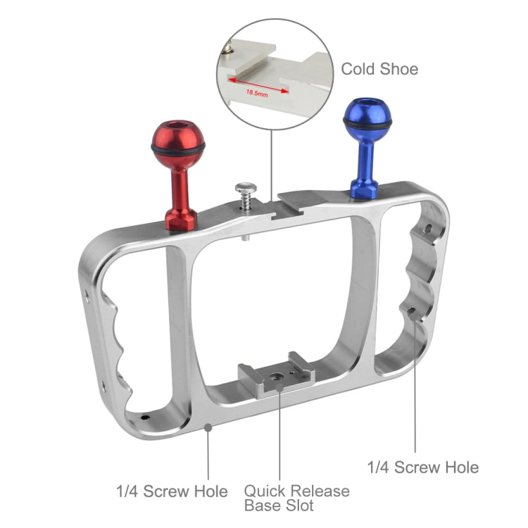 PULUZ Dual Handheld Diving Light Arm CNC Aluminum Mount with Lanyard for GoPro, Insta360, DJI and Other Action Cameras(Silver) - free shipping - PMC Jewellery - Order now!