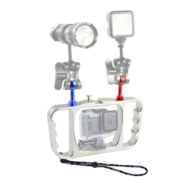 PULUZ Dual Handheld Diving Light Arm CNC Aluminum Mount with Lanyard for GoPro, Insta360, DJI and Other Action Cameras(Silver)