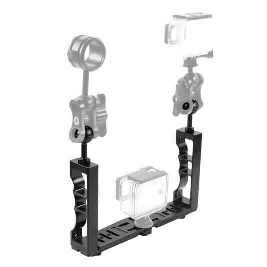 PULUZ Adjustable Diving Dual Hand-held CNC Aluminum Lamp Arm Holder for GoPro, Insta360, DJI and Other Action Cameras - free shipping - PMC Jewellery - Order now!
