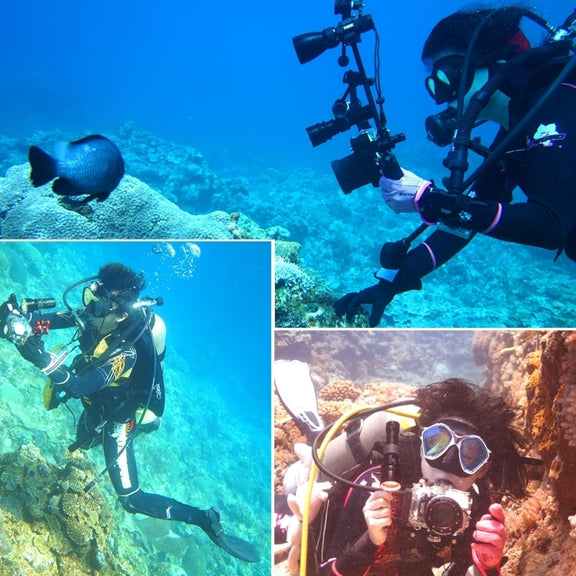 PULUZ Triple Ball Clamp Close Hole Diving Camera Bracket CNC Aluminum Spring Flashlight Clamp for Diving Underwater Photography System(Blue)