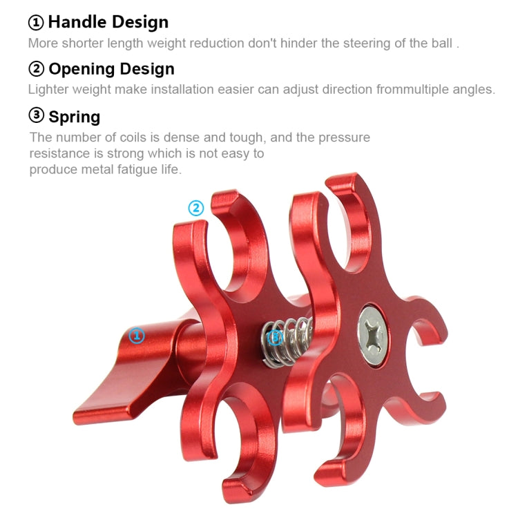 PULUZ Triple Ball Clamp Open Hole Diving Camera Bracket CNC Aluminum Spring Flashlight Clamp for Diving Underwater Photography System(Red) - Diving Accessories by PULUZ | Online Shopping South Africa | PMC Jewellery | Buy Now Pay Later Mobicred