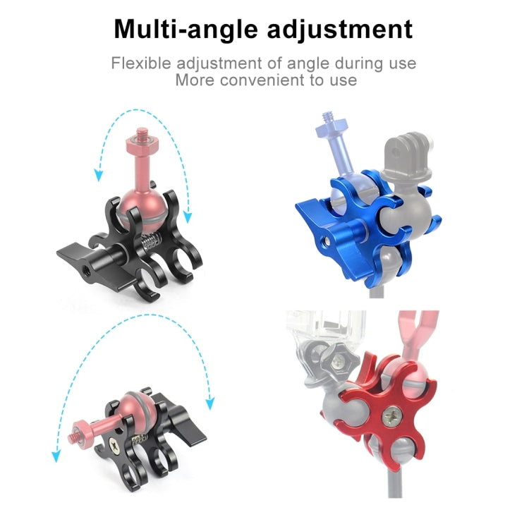 PULUZ Triple Ball Clamp Open Hole Diving Camera Bracket CNC Aluminum Spring Flashlight Clamp for Diving Underwater Photography System(Red) - Diving Accessories by PULUZ | Online Shopping South Africa | PMC Jewellery | Buy Now Pay Later Mobicred