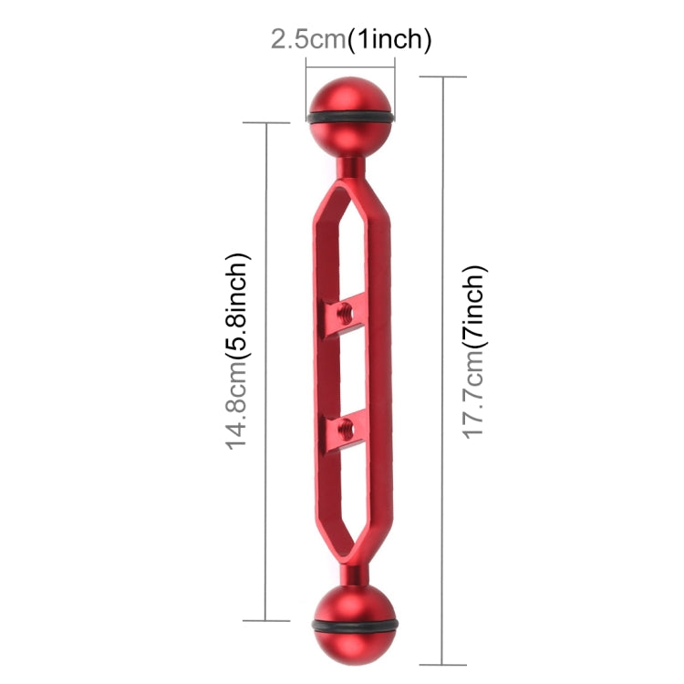 PULUZ 7.0 inch 17.7cm Aluminum Alloy Dual Balls Arm, Ball Diameter: 25mm(Red) - Diving Accessories by PULUZ | Online Shopping South Africa | PMC Jewellery | Buy Now Pay Later Mobicred