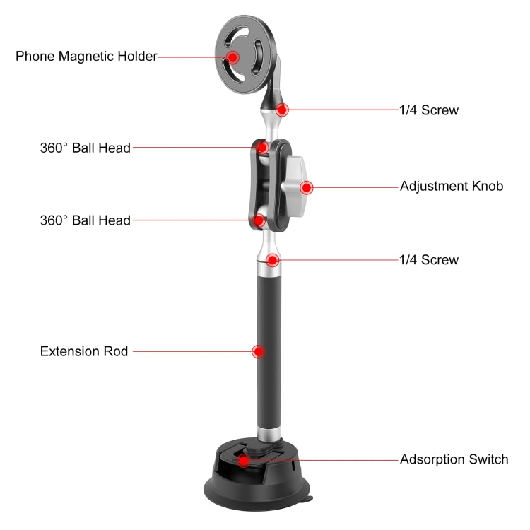 PULUZ Car Suction Cup Arm Mount Phone Tablet Magnetic Holder with Phone Clamp (Black) - Holder by PULUZ | Online Shopping South Africa | PMC TechLife | Buy Now Pay Later Mobicred