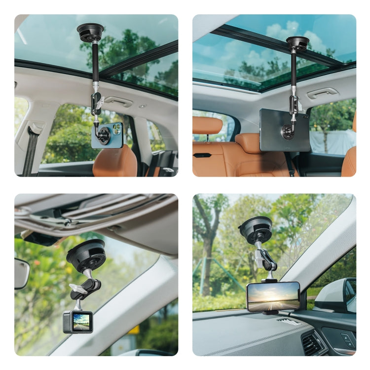 PULUZ Car Suction Cup Arm Mount Phone Tablet Magnetic Holder with Phone Clamp (Black) - Holder by PULUZ | Online Shopping South Africa | PMC TechLife | Buy Now Pay Later Mobicred
