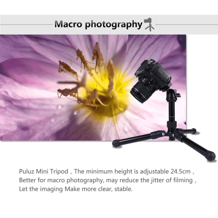 PULUZ  Pocket Mini Microspur Photos Magnesium Alloy Tripod Mount with 360 Degree Ball Head  for DSLR &  Digital Camera, Adjustable Height: 24.5-57cm, Load Max: 3kg - free shipping - PMc TechLife - Order now!