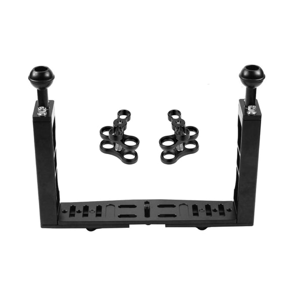 PULUZ Dual Handle Aluminium Tray Stabilizer with Dual Ball Aluminum Alloy Clamp for Underwater Camera Housings