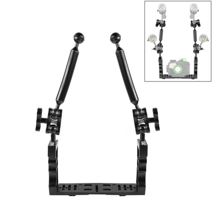 PULUZ Dual Handle Aluminium Tray Stabilizer with 2 x Dual Ball Aluminum Alloy Clamp & 2 x 7 inch Floating Arm for Underwater Camera Housings(Black) - free shipping - PMC Jewellery - Order now!